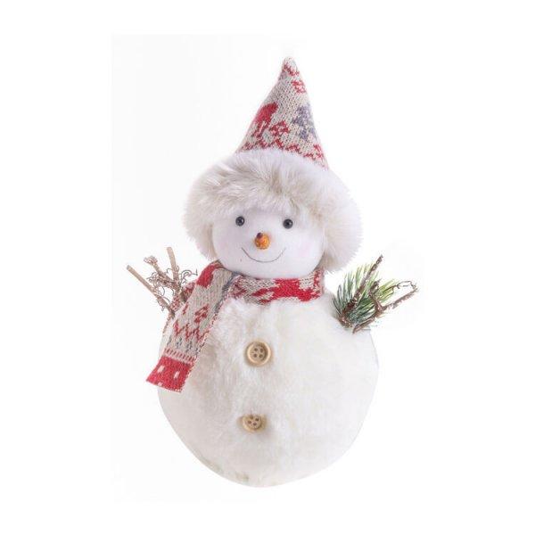 Karácsonyi dekoráció (hóember piros sállal-sapkával, 22 cm)