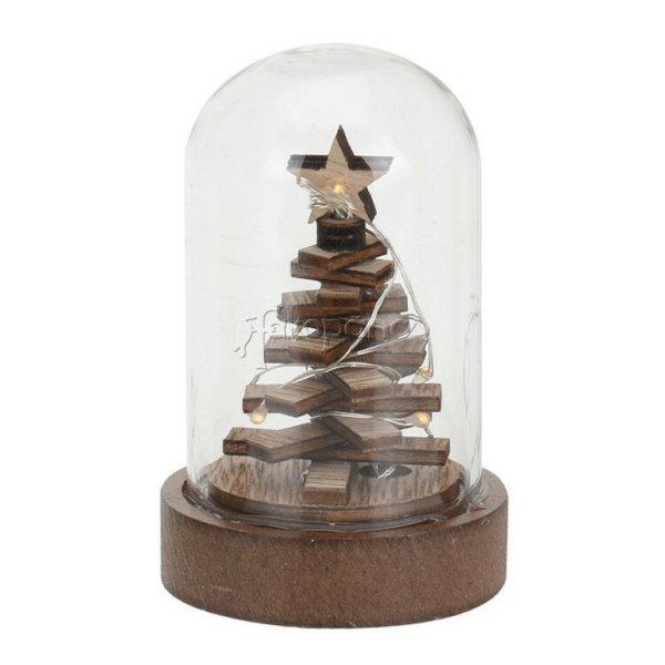 Dekoráció üvegbúrában, nagy, barna (karácsonyfa, LED fűzérrel)