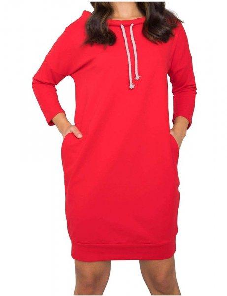 piros női pulóver ruha zsebekkel