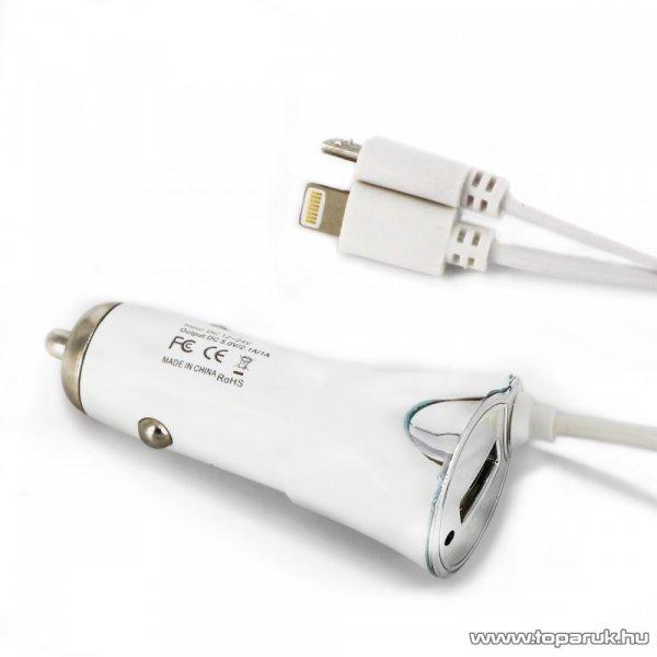 Carguard 55051 Univerzális szivargyújtós telefontöltő, micro USB + iPhone 5
és Iphone 6 csatlakozással + USB 1A, fehér