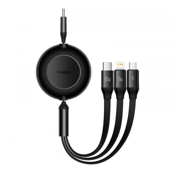 Baseus Bright Mirror 4, 3 az 1-ben Mikro USB / Lightning / USB-C kábel, 100W,
3.5A, 1.1 m (fekete)