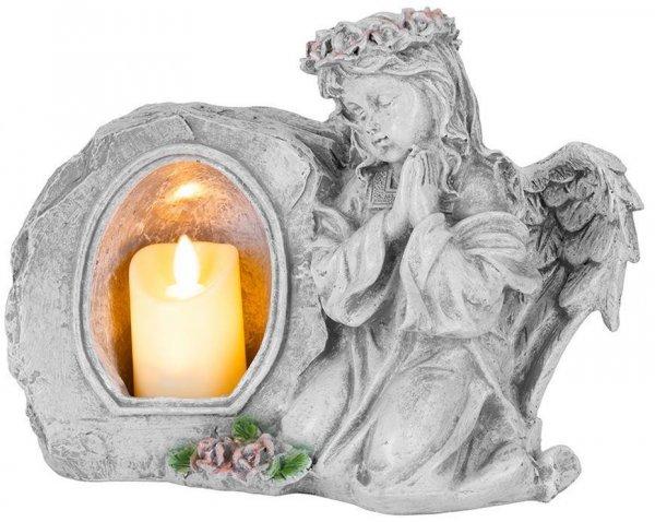 MagicHome dekoráció, imádkozó angyal gyertyával, LED, poligyanta, sírra,
28 x 13 x 21,5 cm