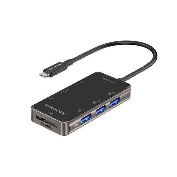 Promate USB Hub - PRIMEHUB MINI (USB-C 8in1 HUB, 100W PD, 1x4K HDMI, 3xUSB 3.0,
1xUSB 2.0, 2xUSB-C, SD,mSD, 1xUSB-C)