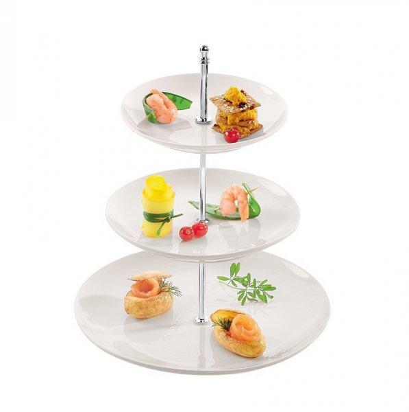 ERNESTO 3 szintes, kerek tálaló állvány, 35 cm magas, 3 tálcás, dekoratív
porcelán tálaló, kínáló tál készlet, süteménytálca