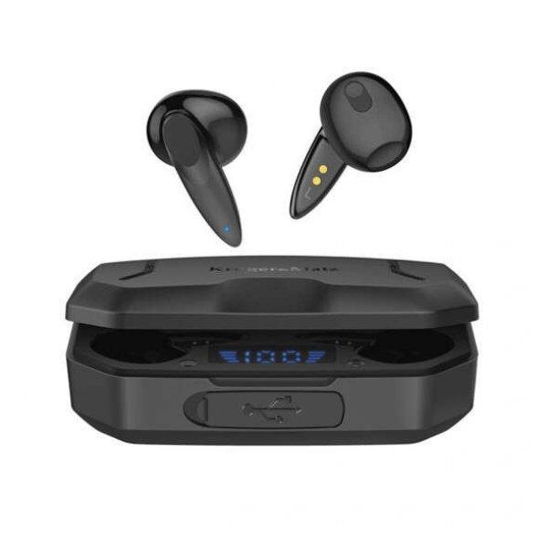 Kruger & Matz M6 vezeték nélküli fülhallgató power bankkal - fekete színű