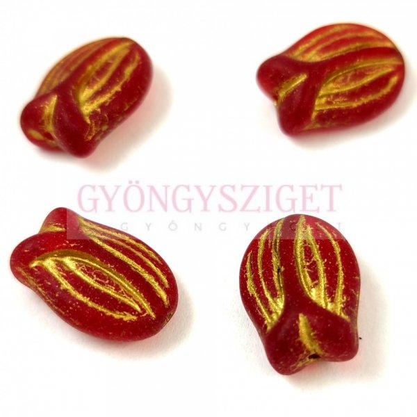 Cseh üveg gyöngy - hosszában fúrt tulipán alakú - Matt Siam Gold - 16x11mm