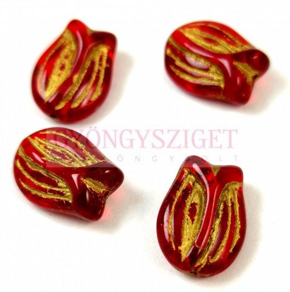 Cseh üveg gyöngy - hosszában fúrt tulipán alakú - Siam Gold - 16x11mm
