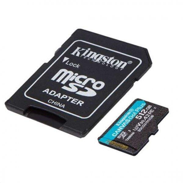 FL Kingston 512GB SD micro Canvas Go! Plus (SDXC Class 10 UHS-I U3)
(SDCG3/512GB) memória kártya adapterrel