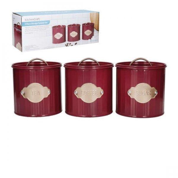 K.C.KCTCSSETBUR Tea/Kávé/Cukortartó fémdobozszett, fémtetővel, 11x11,5cm,
1L, Burgundi