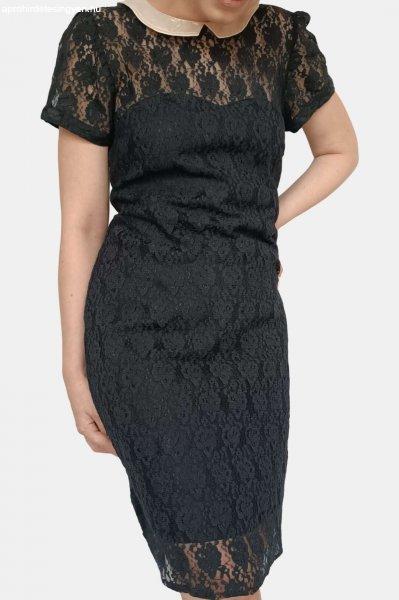 Elegáns mini ruha, csipkéből, gallérral, fekete, 36