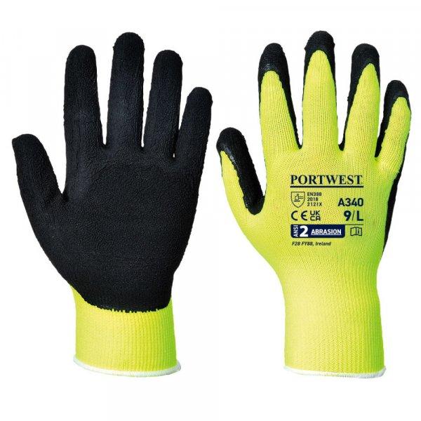 Portwest A340 Hi-Vis Grip mártott latex védőkesztyű sárga/fekete XXS-XXXL