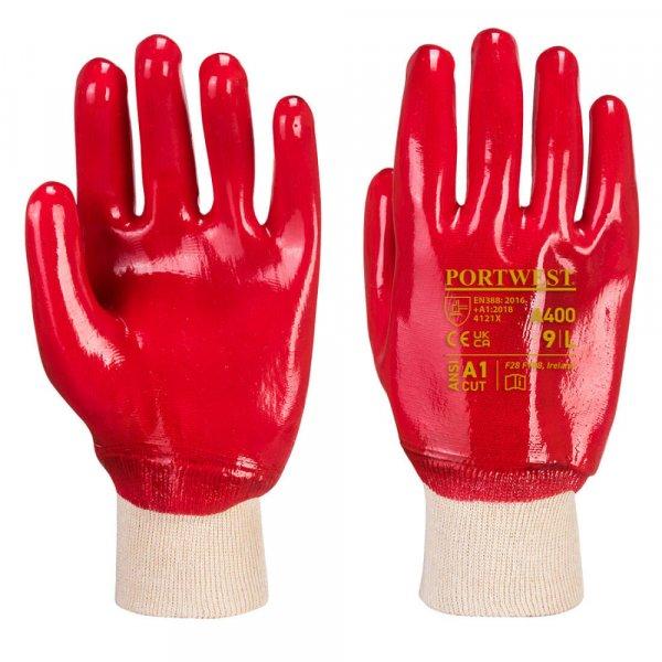 Portwest A400 csuklóig mártott PVC kesztyű piros M-XXL