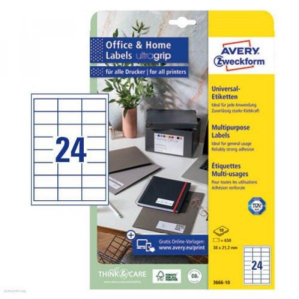 Etikett címke univerzális 3658-10 fehér 64,6x33,8mm 10ív Avery