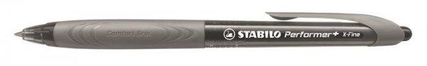 Golyóstoll, 0,35 mm, nyomógombos, szürke tolltest, STABILO
"Performer+", fekete