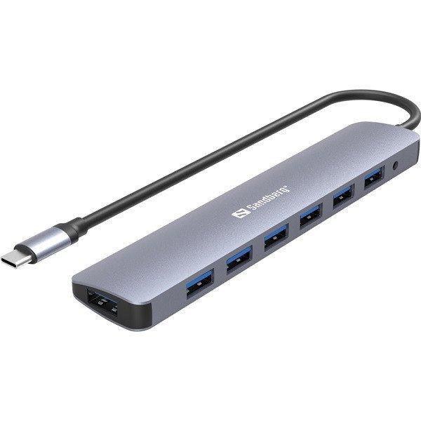 Sandberg USB Hub - USB-C to 7 x USB 3.0 Hub (Bemenet: USB-C, Kimenet: 7x USB-A
3.0, 18cm, ezüst)