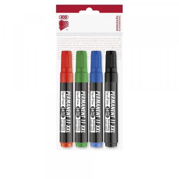 Alkoholos marker készlet, 3mm, kerek hegyű Ico 11XXL, 4 klf.szín