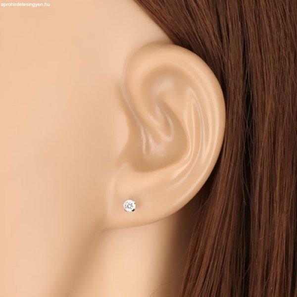 14K fehér arany fülbevaló – egy kerek átlátszó cirkónia, beszúrós
fülbevaló, 3 mm