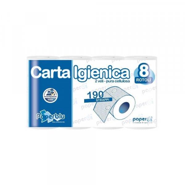 Toalettpapír 2 rétegű kistekercses 190 lap/19,95 m/tekercs 8 tekercs/csomag
Paperblu Carta Igienica_Paperdi