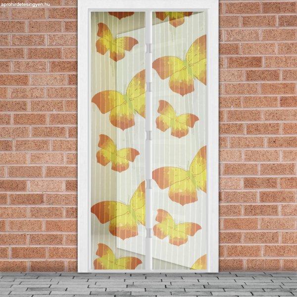 Mágneses szúnyogháló függöny ajtóra (100 x 210 cm, sárga pillangós)