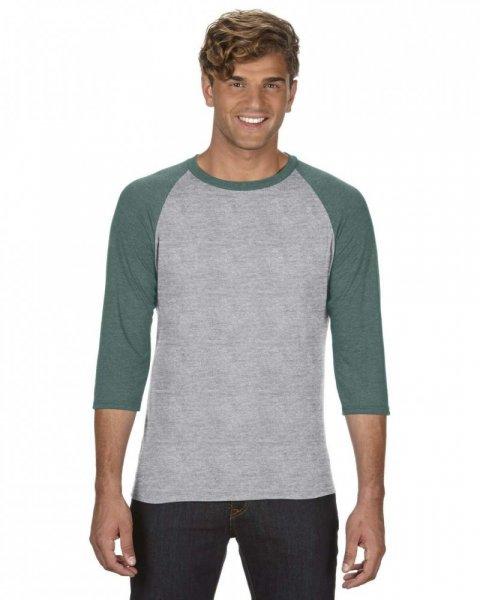 Anvil AN6755 kereknyaku, 3/4 ujjú póló, Heather Grey/Heather Dark Green R