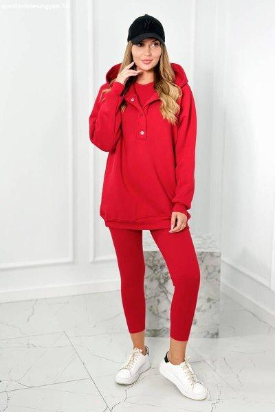 3 részes pulóver + felső + leggings szett 9446 piros