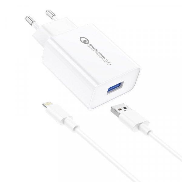 Foneng EU13 hálózati töltő + USB-Lightning kábel, 3A (fehér)