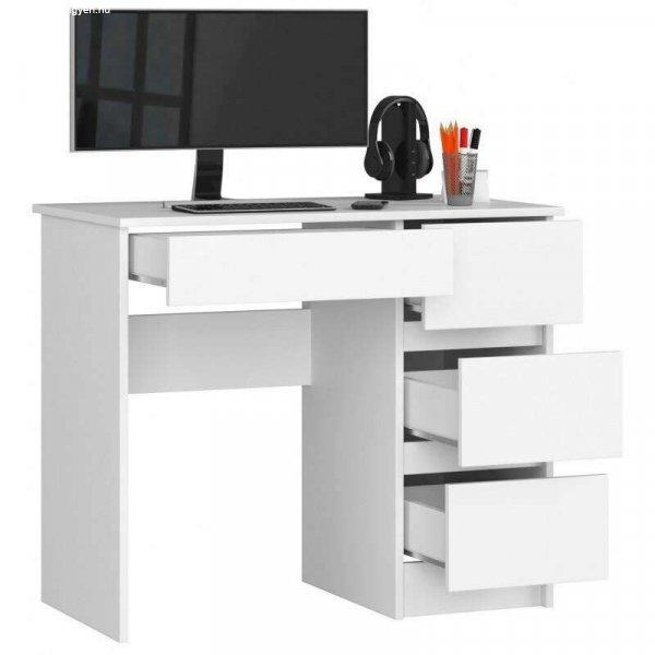 Számítógép asztal, laminált lap, 4 fiók, jobb, fehér, 90x50x77 cm