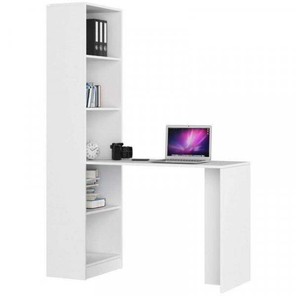 Számítógép asztal könyvtárral, laminált tábla, 5 polc, fehér,
125x50x180 cm, Smart