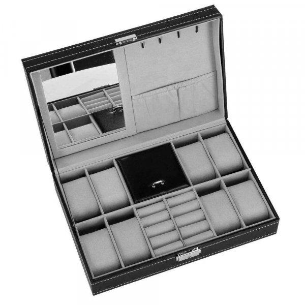 Tároló doboz és órák és egyéb kiegészítők szervezése, MDF, öko-bőr,
30x20x8cm, fekete