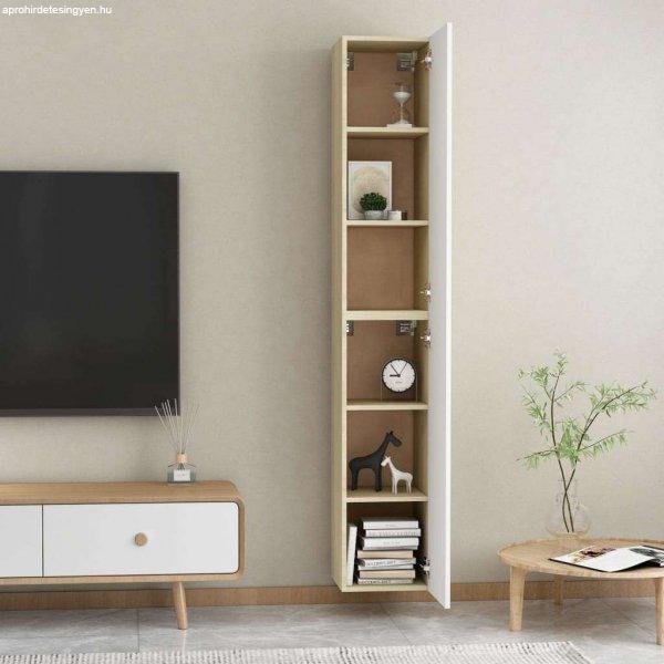 vidaXL 2 db fehér és tölgyszínű forgácslap TV-szekrény 30,5x30x90 cm