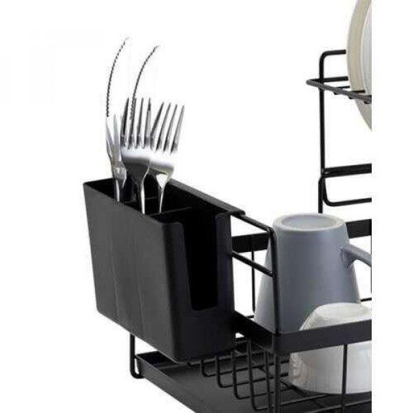 Edényszárító, lefolyó, konyha, 2 szintes, fém és műanyag, fekete,
43x29x27 cm, Ruhhy