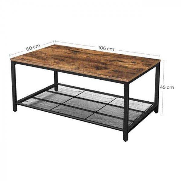 Vasagle dohányzóasztal, tároló polccal, téglalap alakú, halvány és fém,
rusztikus barna, 106x60x45 cm