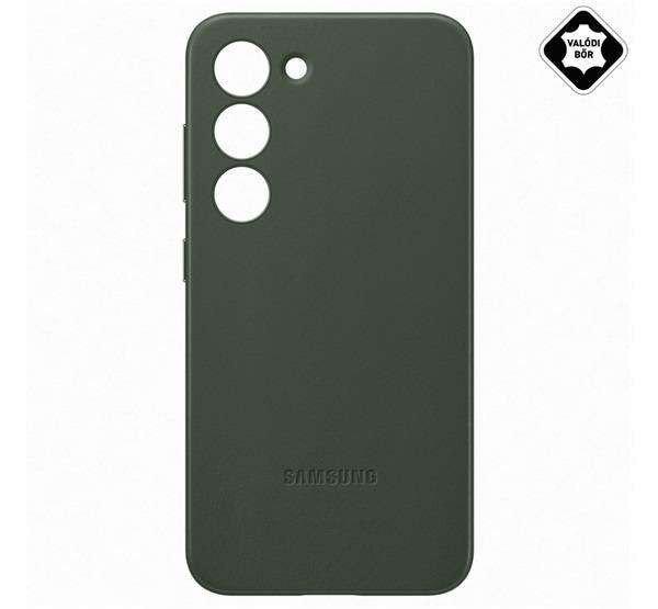 Samsung Galaxy S23 (SM-S911), Mobiltok, Valódi bőr hátlap, Zöld