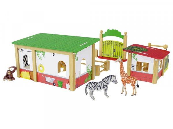 PlayTive Zoo Enclosure 19 részes fa állatkert, állatos istálló játék
készlet zebrával, zsiráffal és majommal