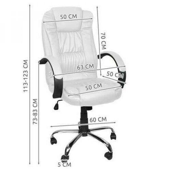 Irodai szék, forgószék, dönthető funkció, öko-bőr, acél, fehér, max
130 kg, 60x60x113/123 cm, Mcton 0145