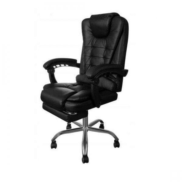 Irodai szék lábtartóval, forgatható, öko-bőr, fekete, 65x102/110 cm