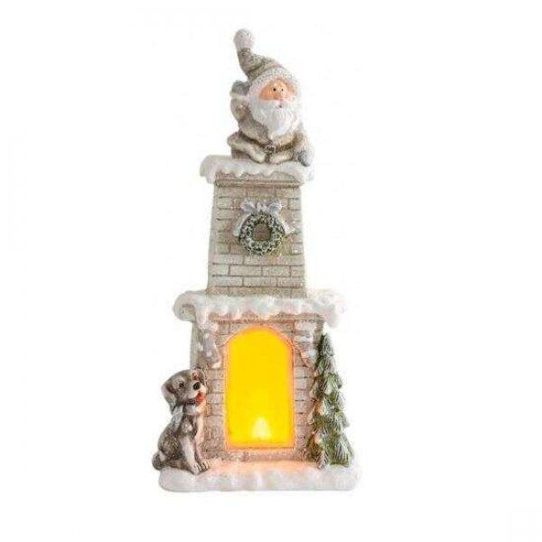 Karácsonyi dekoráció, kerámia, Mikulás és kandalló kéményes, LED,
3xAAA, 28x18,5x60 cm