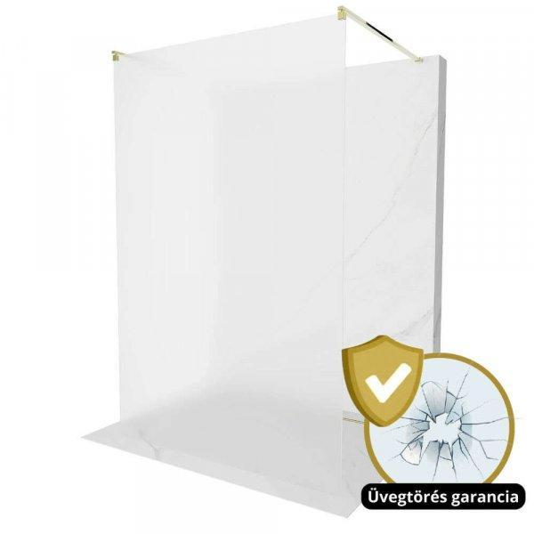 HD Arlo Matt Light Gold szabadonálló Walk-In zuhanyfal, 110x200 cm, 8 mm
vastag vízlepergető biztonsági matt üveggel, 200 cm magas, két arany
távtartóval