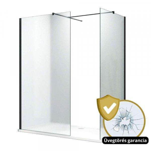 HD Arlo Matt Black Kombi Walk-In zuhanyfal, 80x90 cm, 8 mm vastag vízlepergető
biztonsági matt üveggel, 200 cm magas, fekete profillal és távtartóval