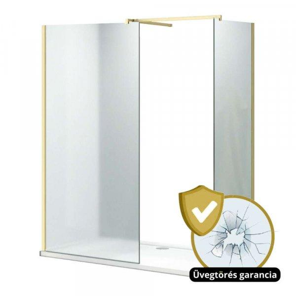 HD Arlo Matt Gold Kombi Walk-In zuhanyfal, 110x80 cm, 8 mm vastag vízlepergető
biztonsági matt üveggel, 200 cm magas, arany profillal és távtartóval