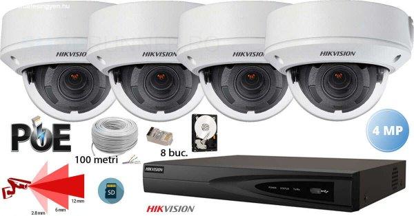 Komplett analóg kamera rendszer 4 db Hikvision IP kamera 4 MP(2K), 2,8-12 mm-es
varifokális objektív, IR 30M
