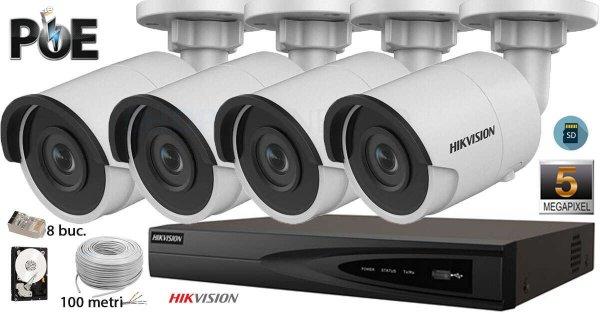 Hikvision komplett analóg kamera rendszer 4 IP kamera, 5MP(2K+), SD-kártya, IR
30m