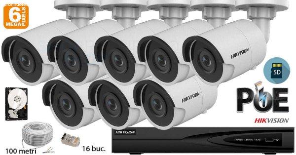 Hikvision komplett megfigyelő készlet 8 kültéri IP kamera, 6MP(3K),
SD-kártya, IR 30m