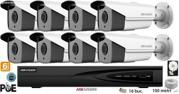 Hikvision komplett analóg kamera rendszer 8 kültéri IP kamera, 6MP(3K),
SD-kártya, IR 80m