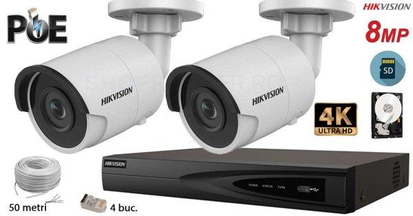 Hikvision komplett analóg kamera rendszer 2 kültéri IP kamera, 8MP(4K),
SD-kártya, IR 30m