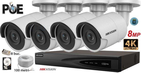 Hikvision komplett analóg kamera rendszer 4 kültéri IP kamera, 8MP(4K),
SD-kártya, IR 30m