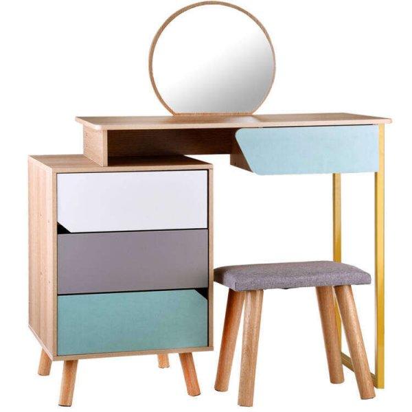 Modern stílusú, világos pasztell színű fésülködőasztal, tükörrel, kis
székkel - 40 cm x 80 cm