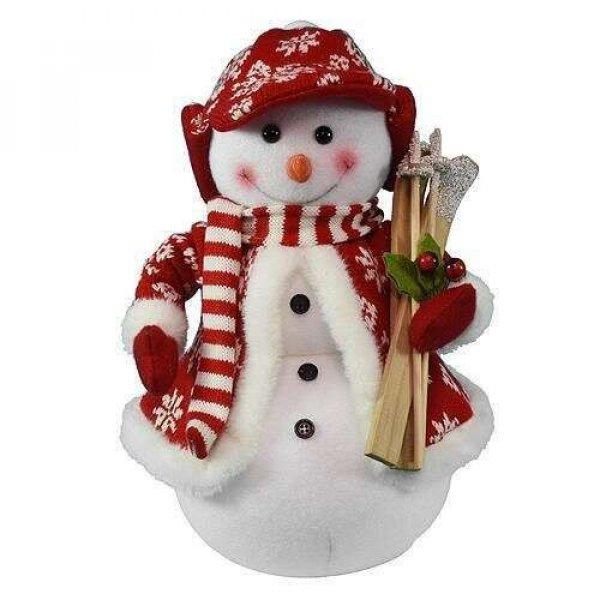 Karácsonyi dekoráció, hóember síléccel, 30 cm