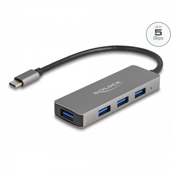 Delock 4 portos USB 3.2 Gen 1 hub USB Type-C csatlakozóval USB Type-A portok az
oldalán (63173)