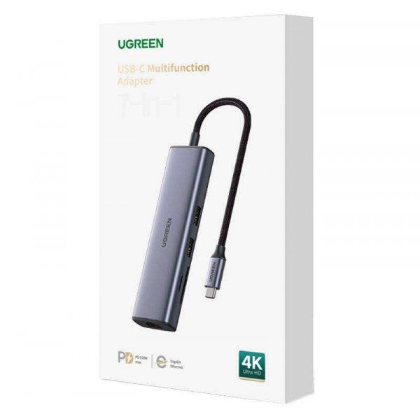 Adapter Hub UGREEN, USB-C to 2x USB 3.0, HDMI, RJ45, SD/TF